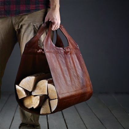 Дровница кожаная с подставкой