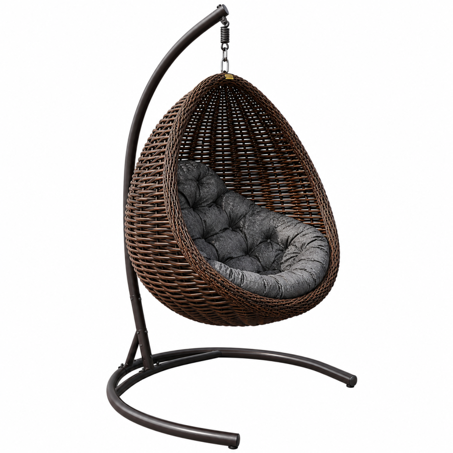 Кресло подвесное Goccia Wenge из искусственного ротанга (Венге, подушка Кокос)