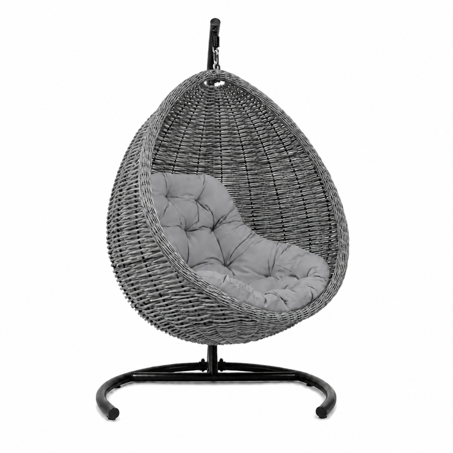 Кресло подвесное Goccia Wenge из искусственного ротанга (Муссон омбре, подушка Кокос)