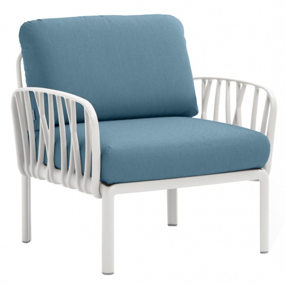 KOMODO POLTRONA, лаунж-кресло (bianco/белый, подушка синий Sunbrella)