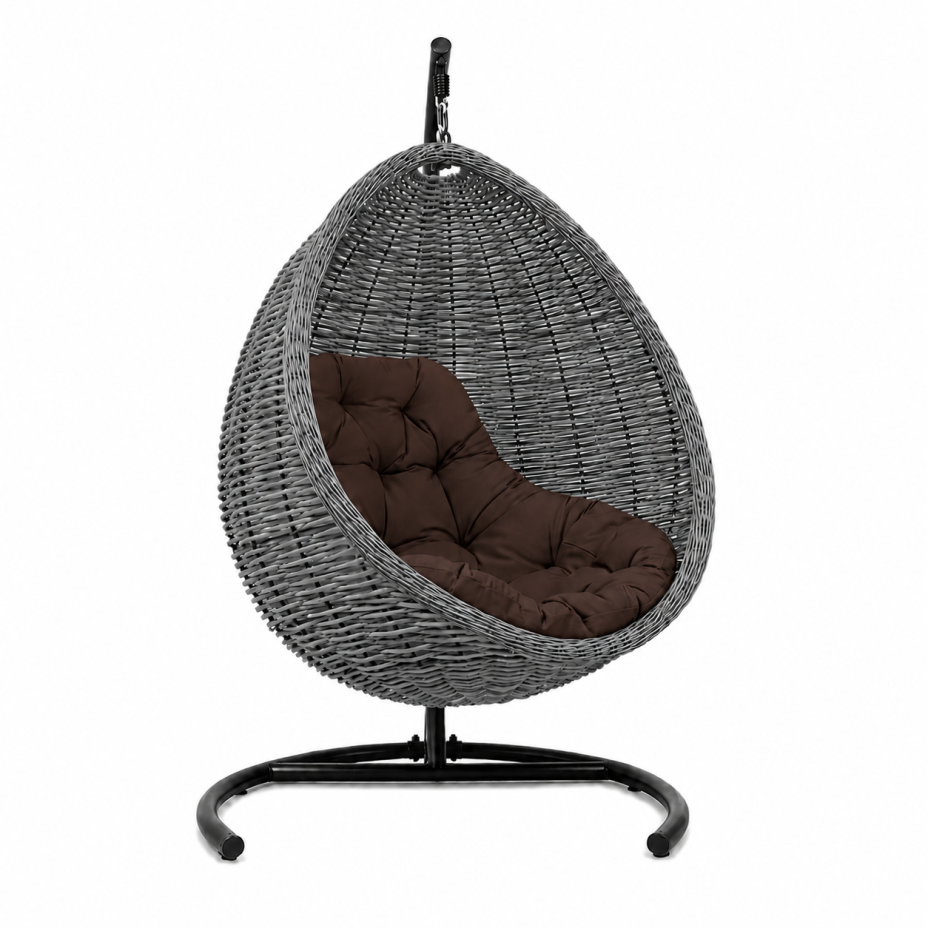 Кресло подвесное Goccia Wenge из искусственного ротанга (Муссон омбре / подушка Браун)