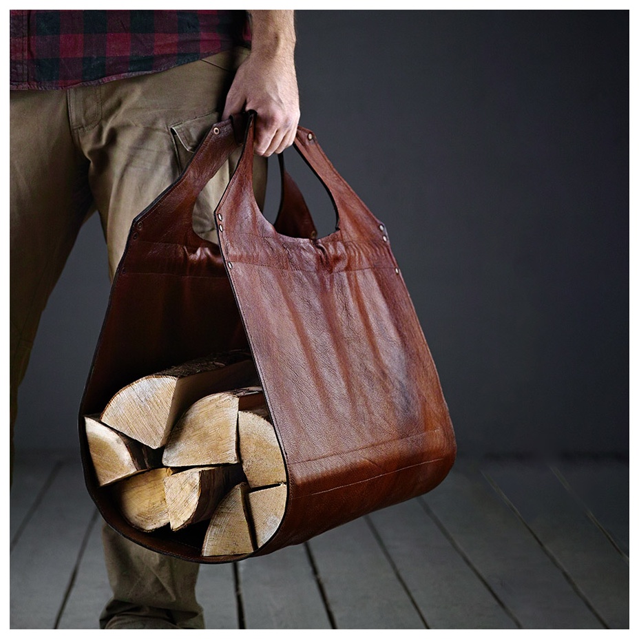 Дровница кожаная с подставкой