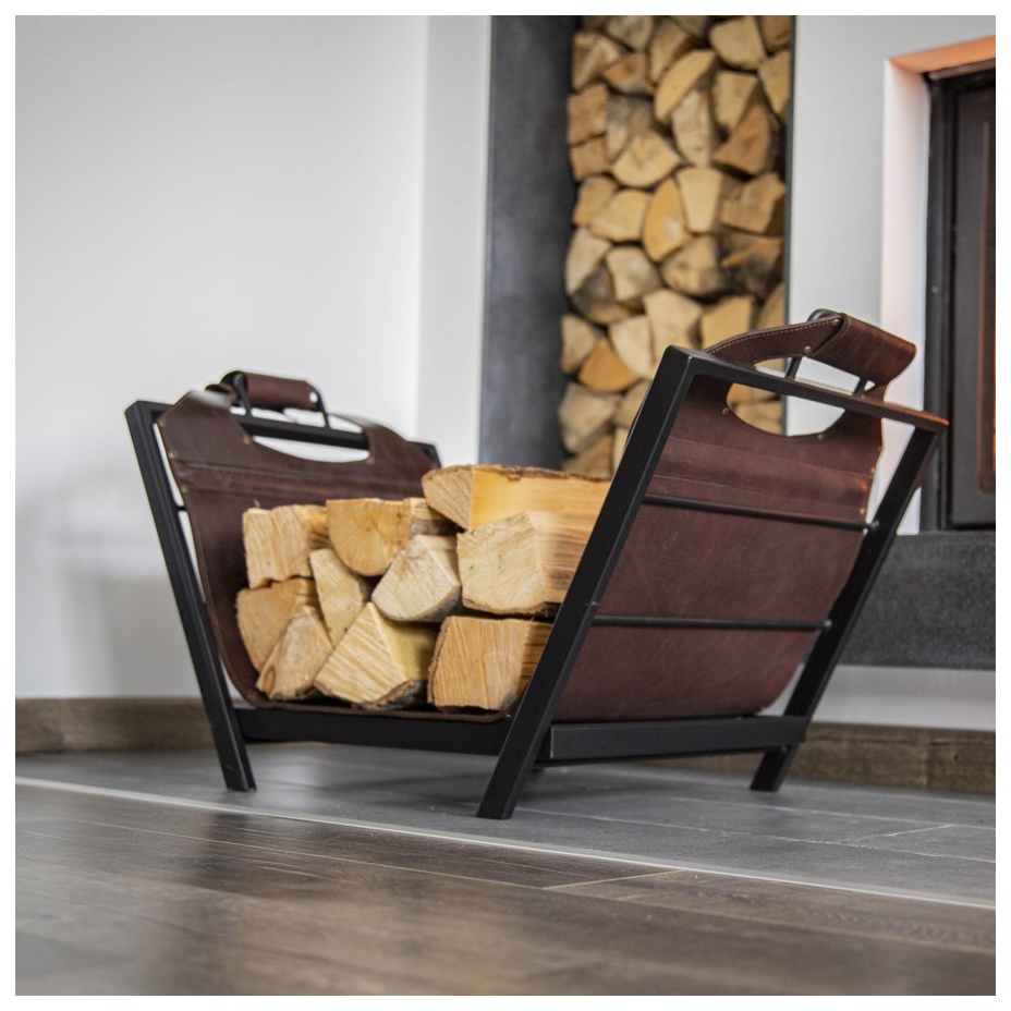 Дровница кожаная с подставкой